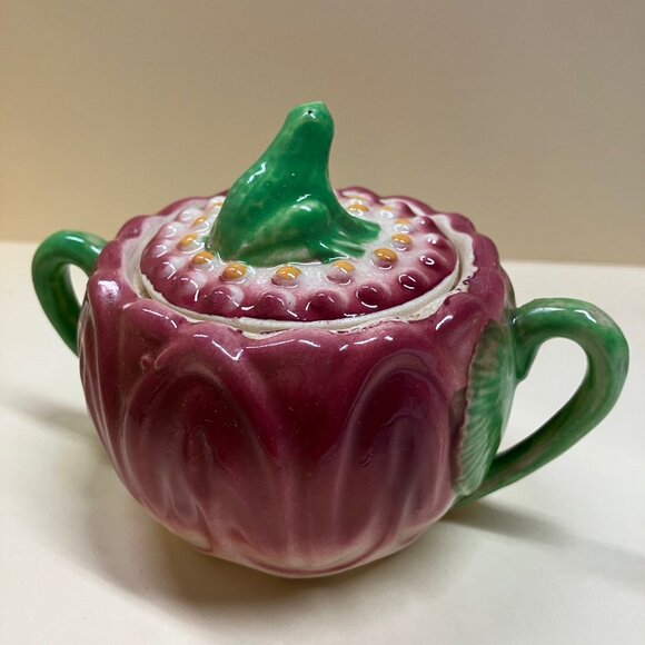 Vtg Carlton Ware 3" Sugar Bowl Lotus Water Lily Pad with Frog on Lid - Picture 2 of 5